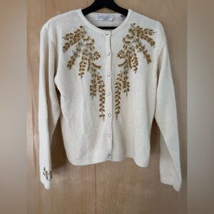 Karen Scott Cream Cardigan with Gold Detailing
